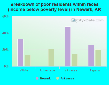 Breakdown of poor residents within races (income below poverty level) in Newark, AR