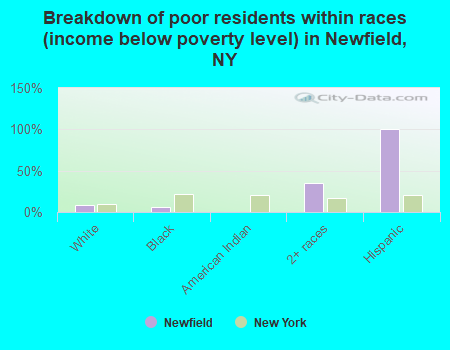 Breakdown of poor residents within races (income below poverty level) in Newfield, NY