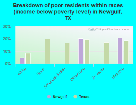 Breakdown of poor residents within races (income below poverty level) in Newgulf, TX
