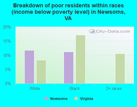 Breakdown of poor residents within races (income below poverty level) in Newsoms, VA