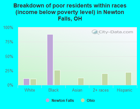 Breakdown of poor residents within races (income below poverty level) in Newton Falls, OH