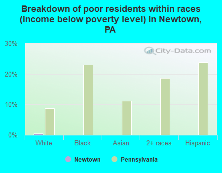Breakdown of poor residents within races (income below poverty level) in Newtown, PA