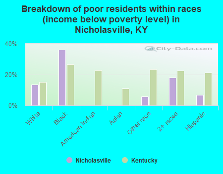 Breakdown of poor residents within races (income below poverty level) in Nicholasville, KY