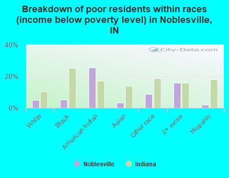 Breakdown of poor residents within races (income below poverty level) in Noblesville, IN