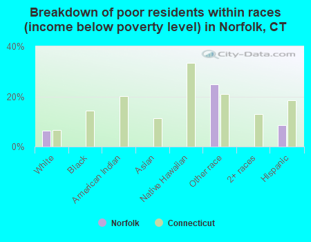 Breakdown of poor residents within races (income below poverty level) in Norfolk, CT