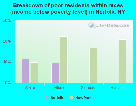 Breakdown of poor residents within races (income below poverty level) in Norfolk, NY