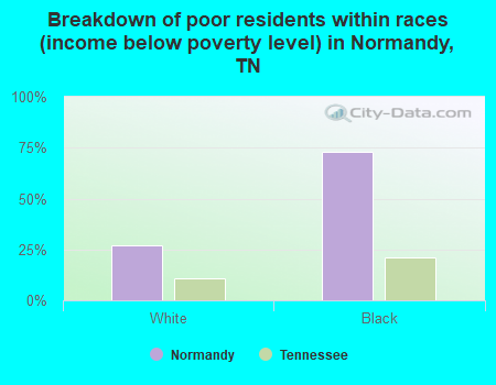 Breakdown of poor residents within races (income below poverty level) in Normandy, TN