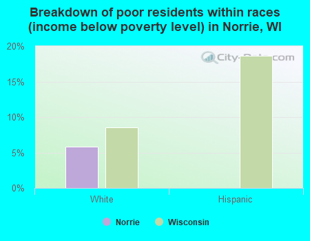Breakdown of poor residents within races (income below poverty level) in Norrie, WI