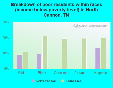 Breakdown of poor residents within races (income below poverty level) in North Cannon, TN