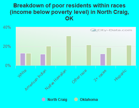 Breakdown of poor residents within races (income below poverty level) in North Craig, OK