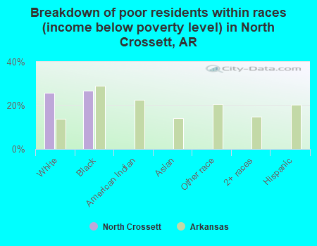 Breakdown of poor residents within races (income below poverty level) in North Crossett, AR