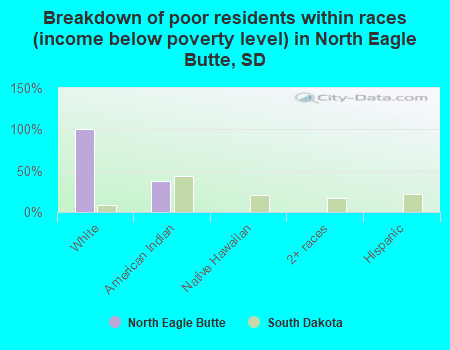 Breakdown of poor residents within races (income below poverty level) in North Eagle Butte, SD