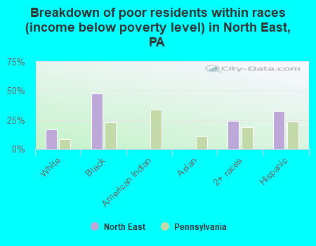 Breakdown of poor residents within races (income below poverty level) in North East, PA