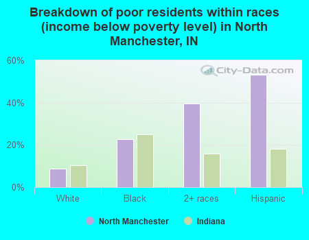 Breakdown of poor residents within races (income below poverty level) in North Manchester, IN