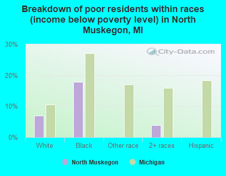 Breakdown of poor residents within races (income below poverty level) in North Muskegon, MI