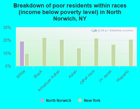 Breakdown of poor residents within races (income below poverty level) in North Norwich, NY