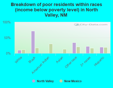 Breakdown of poor residents within races (income below poverty level) in North Valley, NM