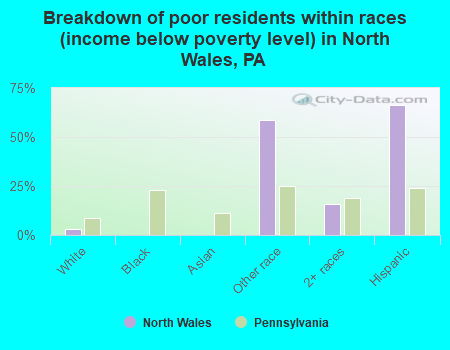Breakdown of poor residents within races (income below poverty level) in North Wales, PA