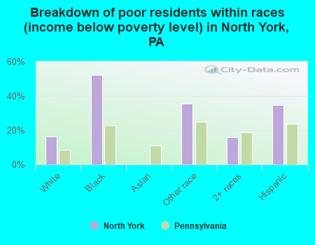 Breakdown of poor residents within races (income below poverty level) in North York, PA