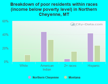 Breakdown of poor residents within races (income below poverty level) in Northern Cheyenne, MT