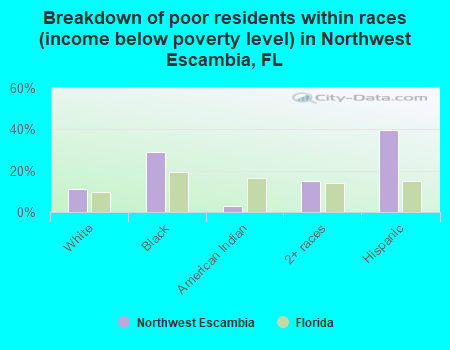 Breakdown of poor residents within races (income below poverty level) in Northwest Escambia, FL