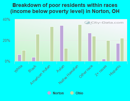 Breakdown of poor residents within races (income below poverty level) in Norton, OH