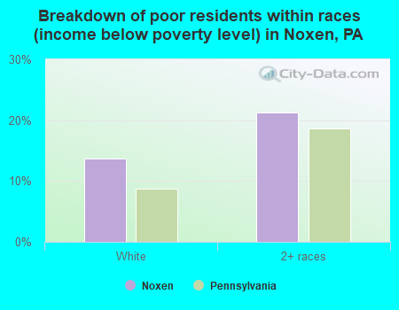 Breakdown of poor residents within races (income below poverty level) in Noxen, PA