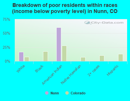 Breakdown of poor residents within races (income below poverty level) in Nunn, CO