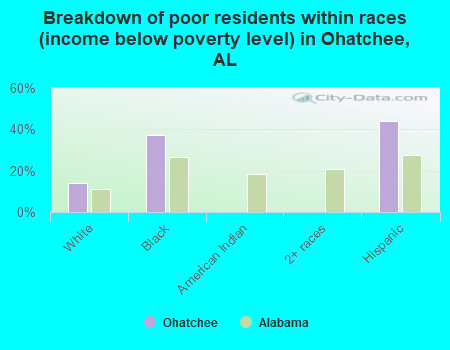 Breakdown of poor residents within races (income below poverty level) in Ohatchee, AL