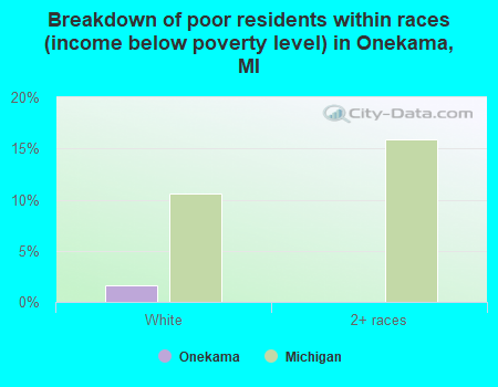 Breakdown of poor residents within races (income below poverty level) in Onekama, MI