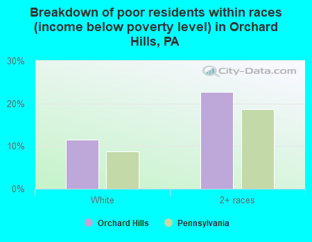 Breakdown of poor residents within races (income below poverty level) in Orchard Hills, PA