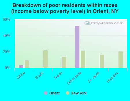 Breakdown of poor residents within races (income below poverty level) in Orient, NY