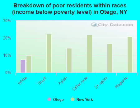 Breakdown of poor residents within races (income below poverty level) in Otego, NY