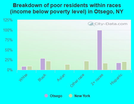 Breakdown of poor residents within races (income below poverty level) in Otsego, NY