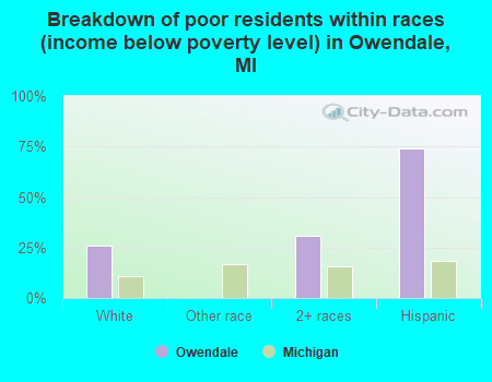 Breakdown of poor residents within races (income below poverty level) in Owendale, MI