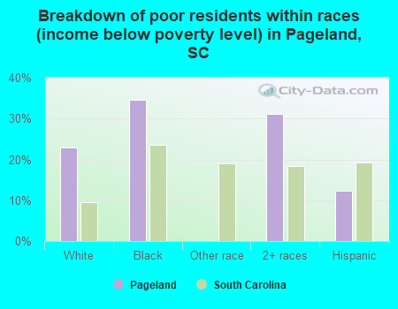 Breakdown of poor residents within races (income below poverty level) in Pageland, SC