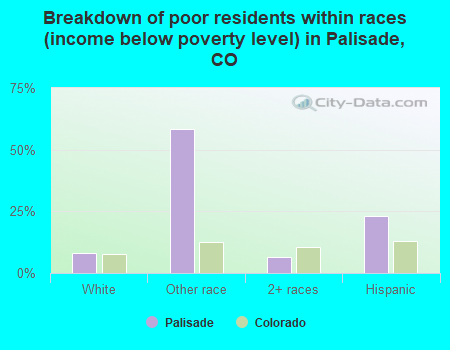 Breakdown of poor residents within races (income below poverty level) in Palisade, CO