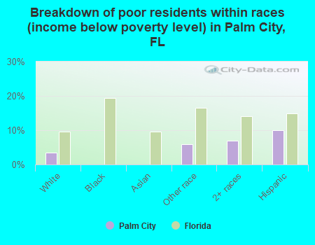 Breakdown of poor residents within races (income below poverty level) in Palm City, FL