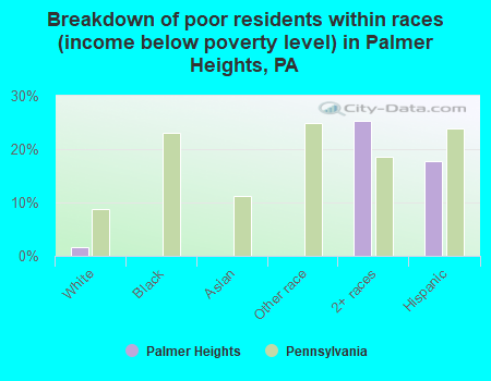 Breakdown of poor residents within races (income below poverty level) in Palmer Heights, PA