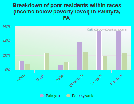 Breakdown of poor residents within races (income below poverty level) in Palmyra, PA