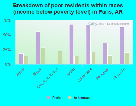 Breakdown of poor residents within races (income below poverty level) in Paris, AR