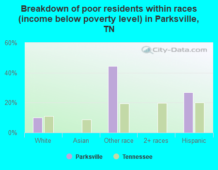 Breakdown of poor residents within races (income below poverty level) in Parksville, TN