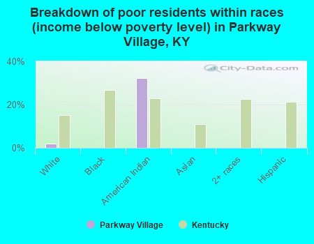 Breakdown of poor residents within races (income below poverty level) in Parkway Village, KY