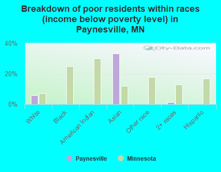 Breakdown of poor residents within races (income below poverty level) in Paynesville, MN