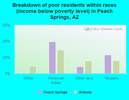 Breakdown of poor residents within races (income below poverty level) in Peach Springs, AZ