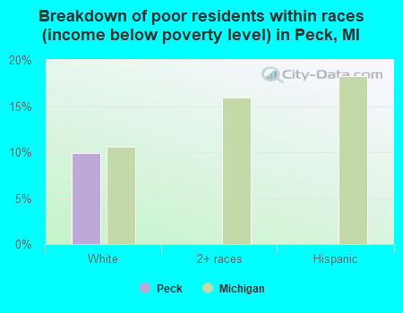 Breakdown of poor residents within races (income below poverty level) in Peck, MI