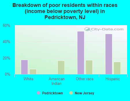 Breakdown of poor residents within races (income below poverty level) in Pedricktown, NJ