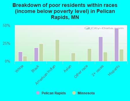 Breakdown of poor residents within races (income below poverty level) in Pelican Rapids, MN