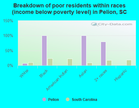 Breakdown of poor residents within races (income below poverty level) in Pelion, SC