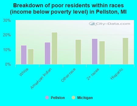 Breakdown of poor residents within races (income below poverty level) in Pellston, MI